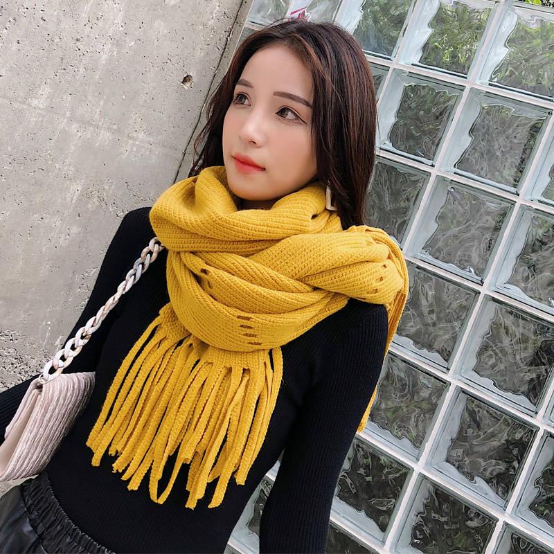Scarves Lady Winter Thicken Warm Soft Pashmina Shawls Wraps Female Knitted Wool Long Scarf