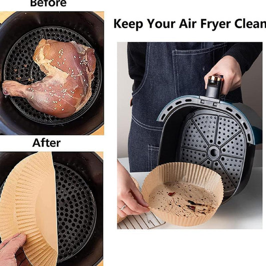 100PCS Non-stick Disposable Air Fryer Liners, Baking Paper for Air Fryer Oil-proof, Water-proof, Food Grade Parchment for Baking Roasting Microwave