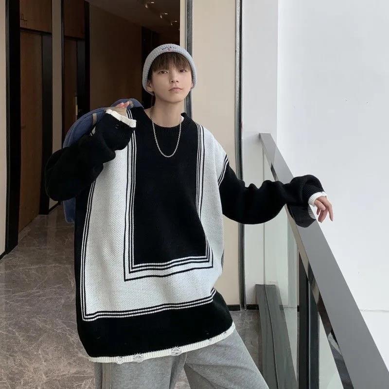 Men's Sweater Autumn and Winter Thickening Round Neck Pullover Sweater Tide Slim Warm Sweater Bottoming Shirt Youth Shirt