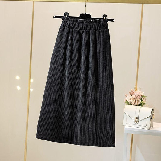 Autumn Winter Thick Split Half-length Skirt Female Chenille High Waist A-line Skirt Plus Size Long Skirt with Pockets