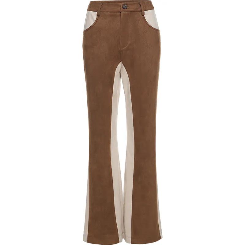 American Retro Wind Strike Color Splicing High Waist Casual Trousers Female Autumn and Winter Loose Straight Jeans Thin Wild