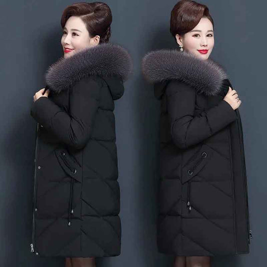 Mid-length Cotton-padded Jacket Women's Padded Jacket Mother Middle-aged and Elderly Large Size Autumn and Winter Jacket Loose and Thick