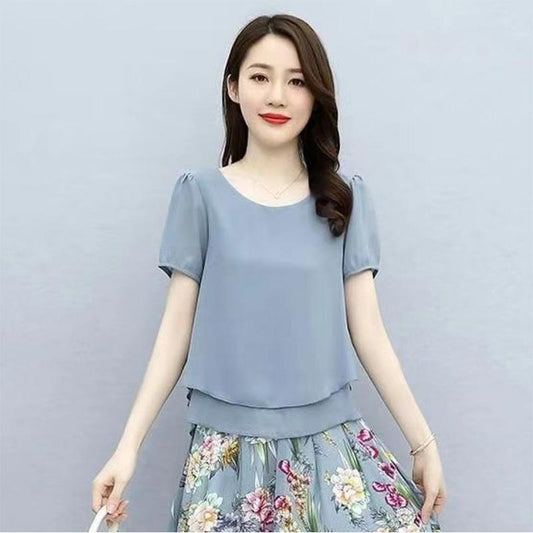 Ice Silk Solid Color Oversized Loose Large Size Chiffon Shirt Mommy Short Sleeve Thin Shirt