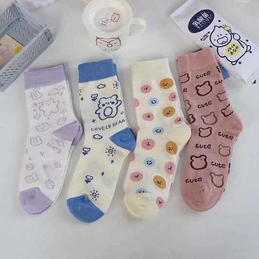 Women's Cotton Cute Socks In Tube Socks Color Cartoon Bear All-match College Style Socks