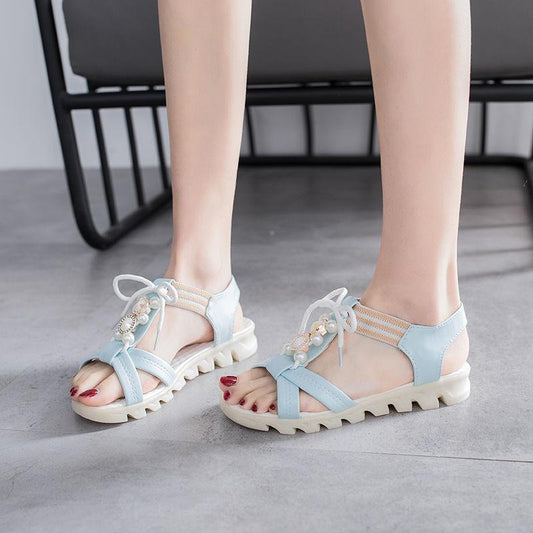 Sandals Versatile Roman Shoes Comfortable Soft Flat Non-slip Bow Decoration Sweet Sandals Simple Solid Color Casual Sandals