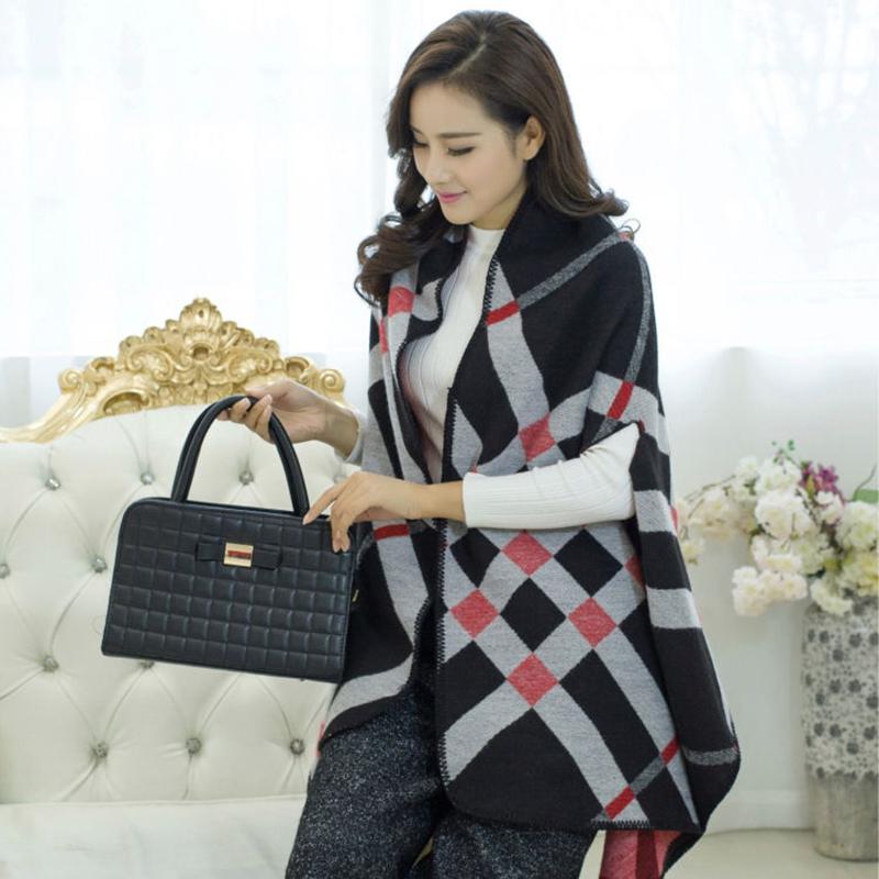 Shawl Cloak Female Autumn and Winter Thick Warmth Shawl Windproof Buckle Temperament Shawl Can Be Worn Shawl Scarf Dual-use