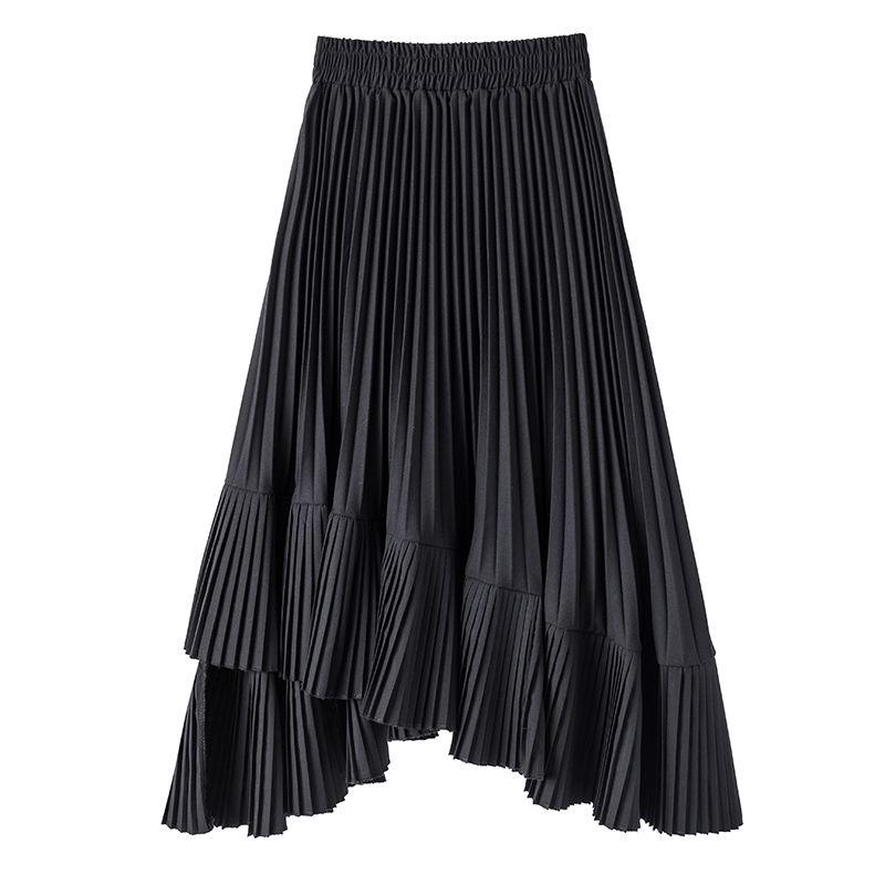 2020 High Waist Women Long Skirt White Pleated Skirts Casual Design Women Skirts Female Long Skirts