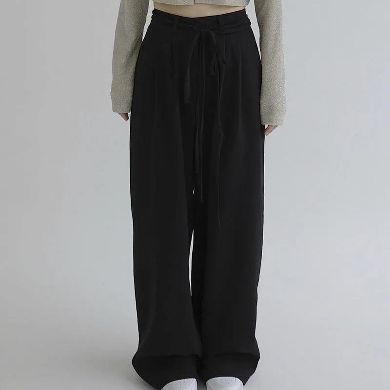 Spring and Summer Casual Plus Size High Waist Wide Leg Pants Female Korean Style Loose and Thin Suit Straight Mopping Trousers