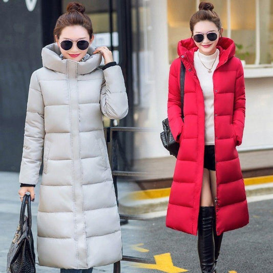 Winter Fashion Trend Slim Slimming Korean Style Cotton-padded Jacket Women Knee-length Mid-length Thick Warm Down