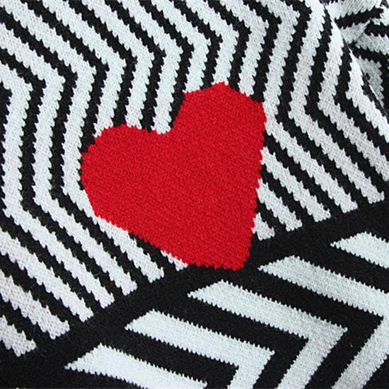 Geometric Heart Pattern Long Sleeve Tops Lovely Pullovers Knitted Loose Jumper