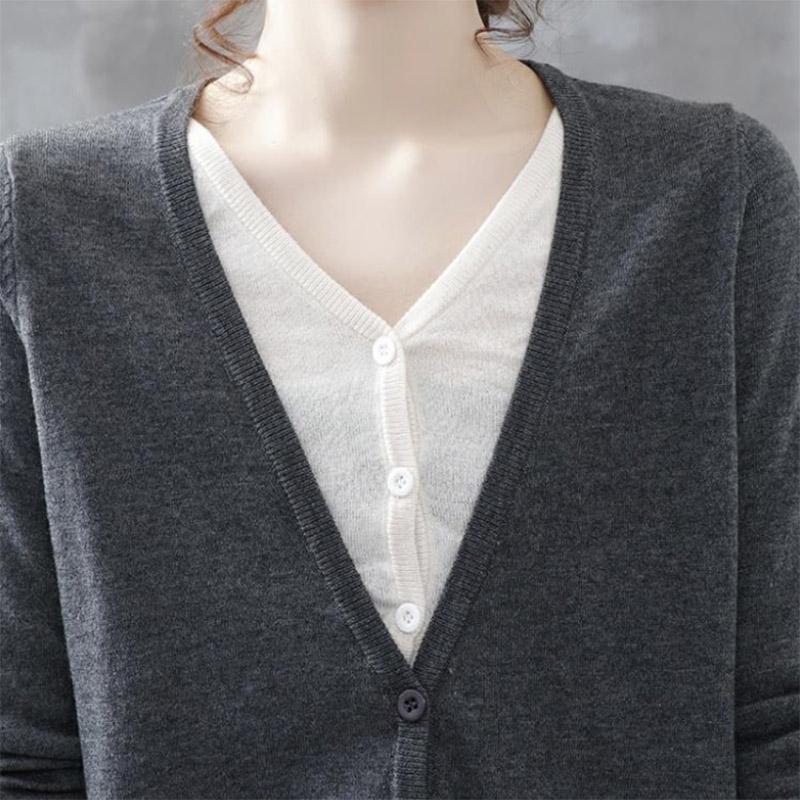 Splicing Fake Two-piece Knitted Sweater Women's Casual Cotton Cardigan Jacket Retro Literary