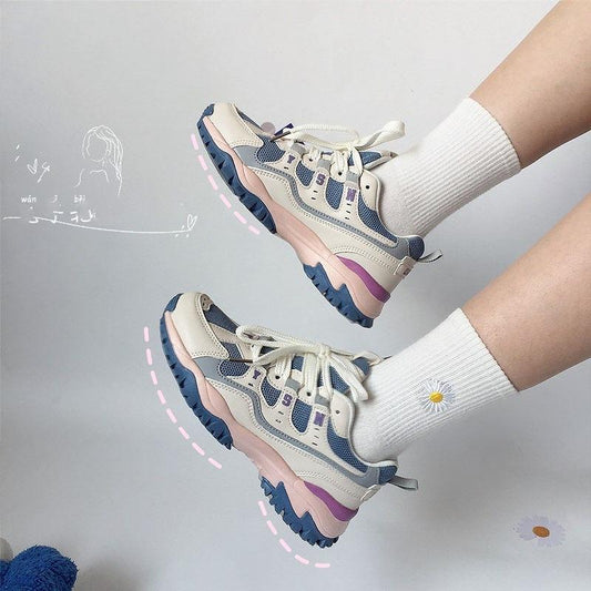 2020 Korean Version of Ins Harajuku Girl Pink Old Shoes Mesh Breathable Thick Bottom Net Red Casual Sports Shoes