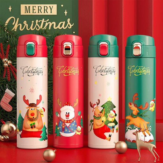 Thermos Cup Stainless Steel Vacuum Flask Female Student Portable Outdoor Large-capacity Water Cup Christmas Vacuum Flask
