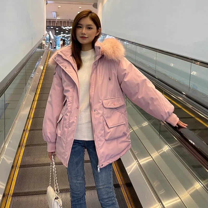 Women's Down Padded Coat Autumn and Winter Loose Korean Version Plus Velvet Thick Padded Coat Mid-Length Padded Jacket Warm Coat Casual Top