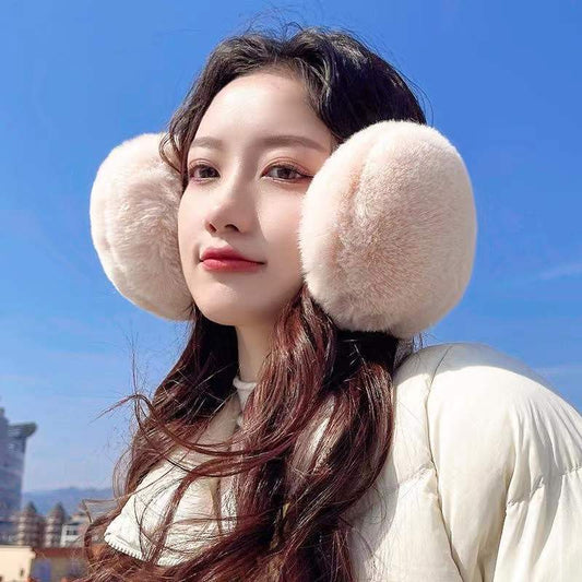 Women's Autumn Winter Foldable Earmuffs Cute Imitation Rabbit Fur Plush Ear Muffs Warm Ear Pad Thick Thermal Earflap Soft Comfortable Ear Cap