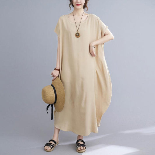 Simple Style Summer Polyester-cotton Sleeveless Dress Plus Size Women's Retro Solid Color Slim Long Dress Loose Robe