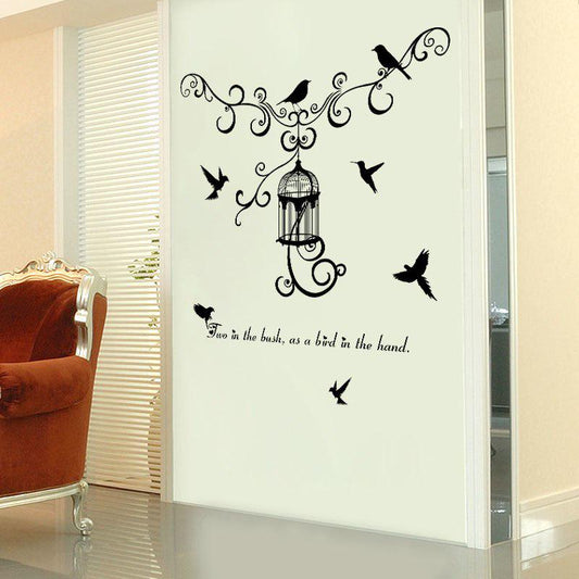 Black Flower Vine Birdcage Wall Stickers Home Decoration Living Room Bedroom Door Window