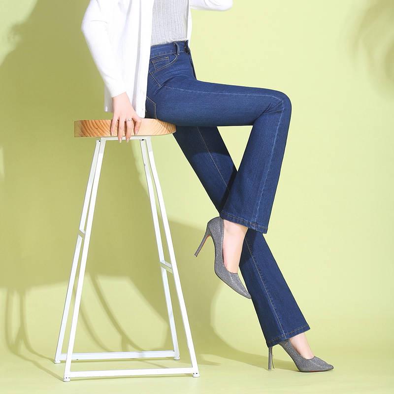 Women High Waist Bandage Wide Leg Denim Jeans Ladies Stretch Long Pants