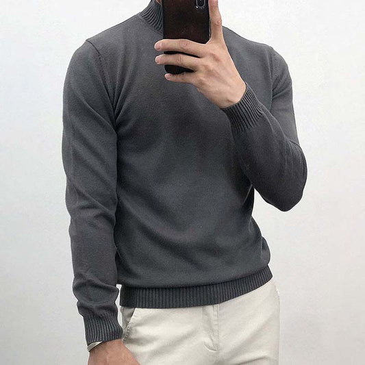 2020 Autumn and Winter Solid Color High Collar Sweater Men's Thin Section Slim Sweater Pullover