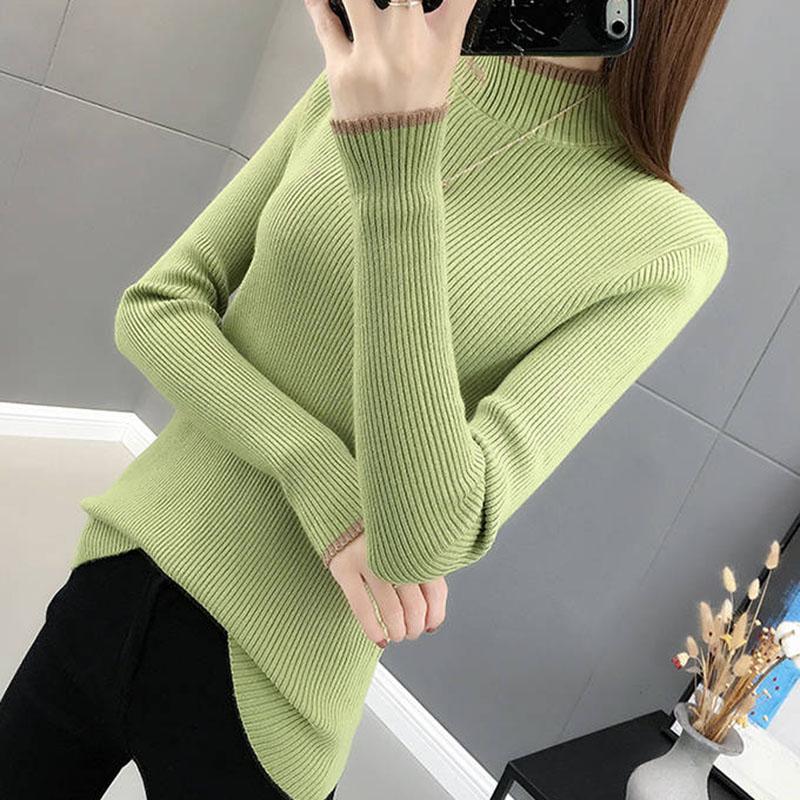 Pofulove Thick Sweater Women Autumn Winter Students Half Turtleneck Bottoming Shirt Skinny Sweaters