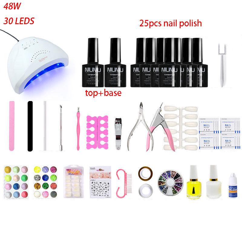 Manicure Set Gel Polish Base Top Coat Nail Kit 48w Uv Led Lamp nail dryer Manicure Nail Art set