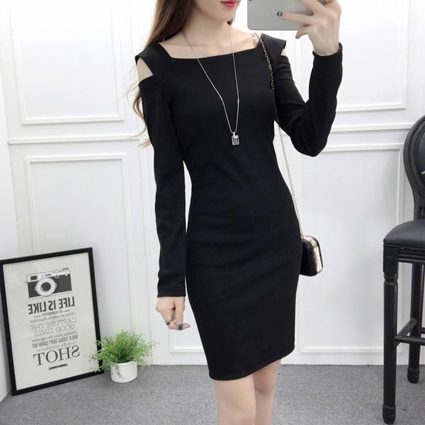 S-XXXL Plus Size Women's Clothing One Word Collar Off the shoulder Knit Dress Pure Color Sexy Base Hip Skirt
