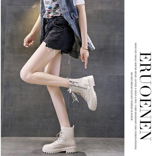 Woman Leather Ankle Boots Lace Up Shoes Woman Short Autumn Winter Martin boots Platform Heels Working Boots Footwear