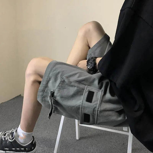 Overalls Shorts Summer Straight Tube Outer Wear Korean Version Loose Breathable Ruffian Handsome High Street Style Five-point Pants