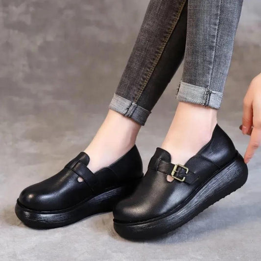 Women's Spring and Autumn Shoes Slip-on Shoes Retro Casual Round Toe Comfortable Platform Shoes Elegant Ladies Shoes Heightening Shoes