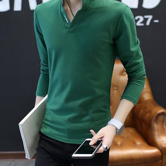 Long-sleeved T-shirt Men's Men's Polo Shirt Slim Clothes Men's Solid Color Handsome Lapel Bottoming Shirt