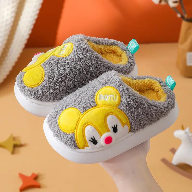 Children's Cotton Slippers In Autumn and Winter, Boys and Girls, Infants and Young Children, Anti Slip, Indoor Home Plush and Plush Baby Bag Heel