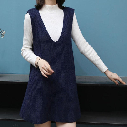 Autumn and Winter Long Vest Vest Skirt Large Size Loose Sleeveless Bottoming Shirt Fashion Casual Sweater Dress