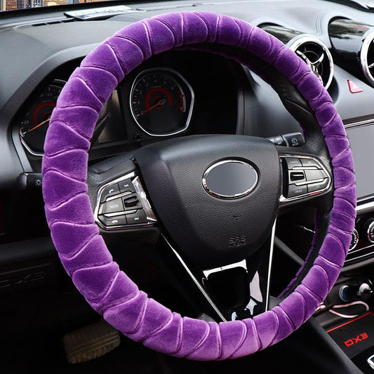 Plush Steering Wheel Cover Super Soft and Warm In Winter Elastic Embossed Handle Cover