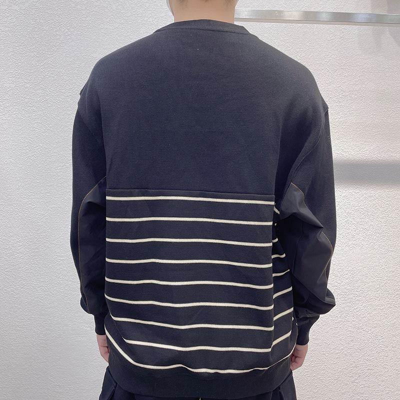 Spring and Autumn Men's Black Striped Color Matching Sweater Round Neck Loose Large Size All-match Casual Pullover Simple Sweater