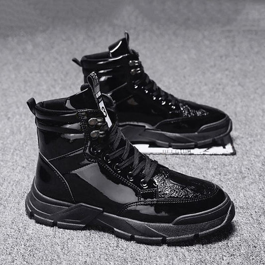 Autumn Trend Martin Boots Men's Shiny Motorcycle Boots All-match British Trendy Shoes