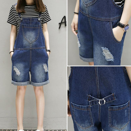 Women Fashion Sleeveless Casual Plus Size Ripped Jeans Slim Denim Shorts Jumpsuits Short Pants