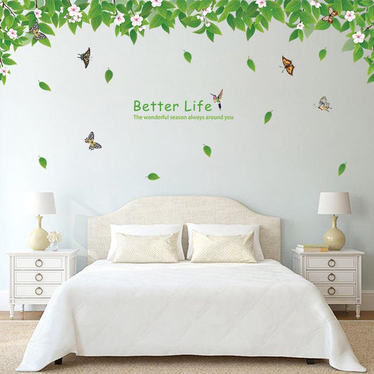 Super green leaf porch bedside house TV background decoration removable splicing wall stickers