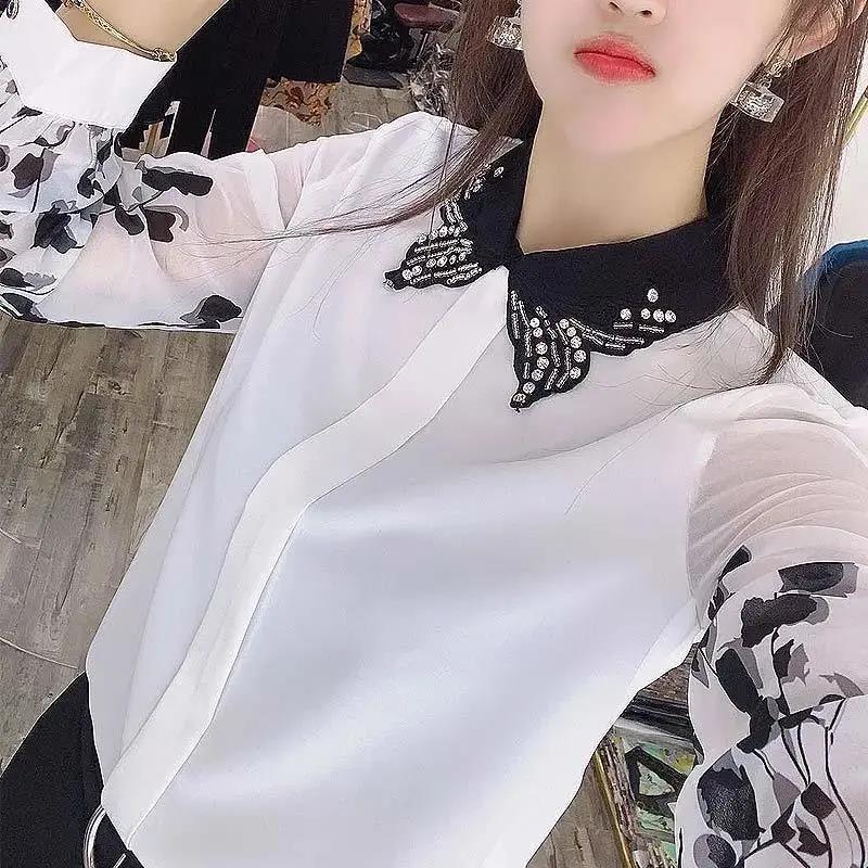 Spring and Autumn Clothes Slimming Top Women's Loose Long-sleeved Shirt All-match T-shirt