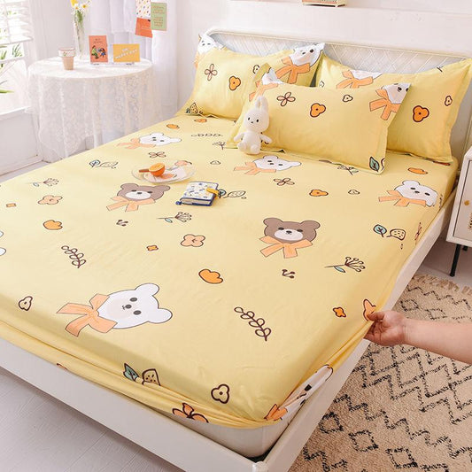 Cotton Thick Mattress Protector Bedding Three-piece Printed Bedspread Pillowcase