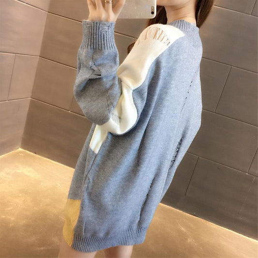 Early Autumn V-neck Off-the-shoulder Blouse Color Matching Outer Wear Bottoming Shirt Women