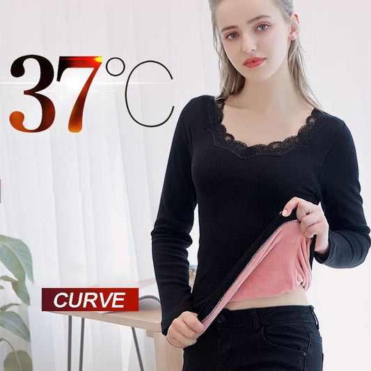 Women's Thermal Underwear Thickened Plus Velvet One-piece Top Bottoming Autumn Clothes Cotton Sweater Tight