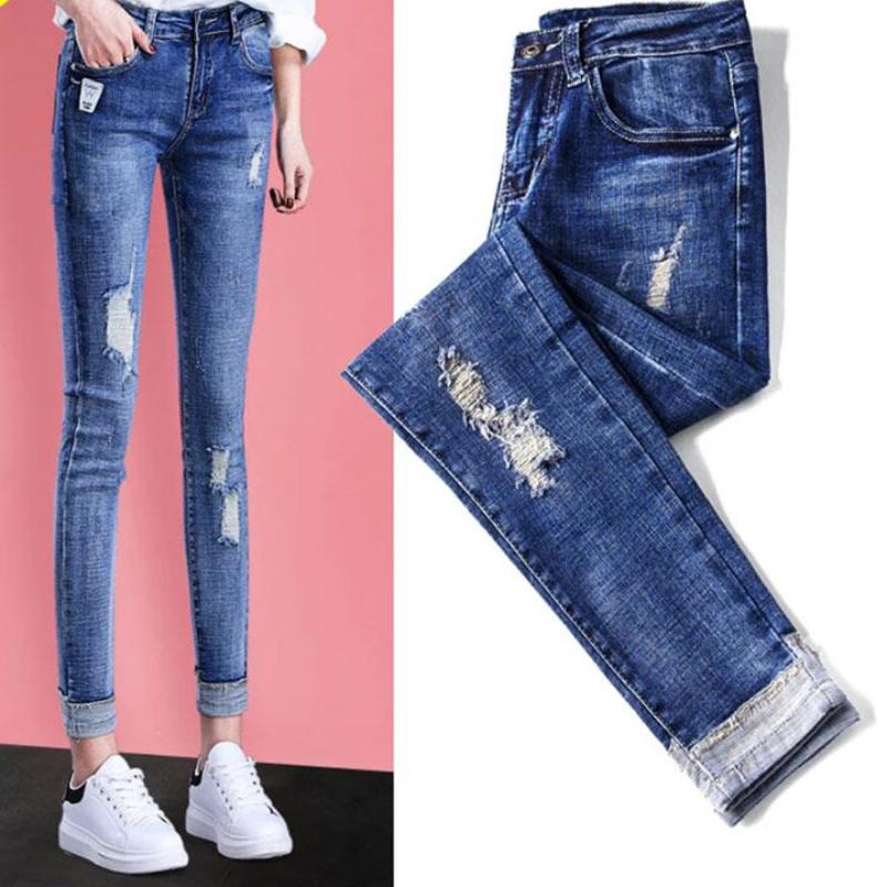 Jeans Women's Nine Points Pencil High Waist Skinny Feet Spring and Autumn Korean Style Thin Stretch Slim Pants