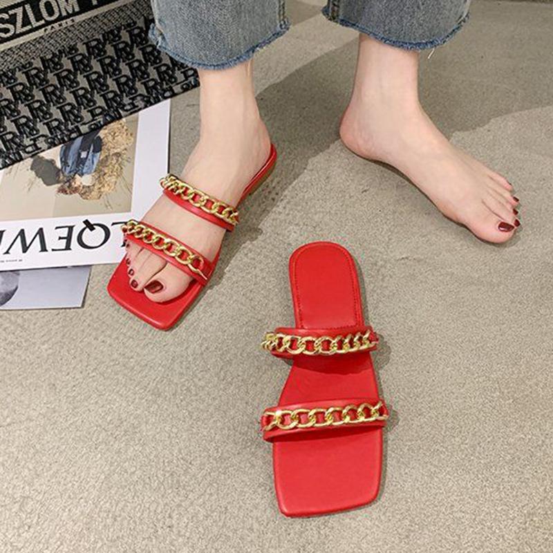 Slippers Women Summer Fashion Flat-bottomed Square-toed Sandals Korean Version All-match Student Non-slip