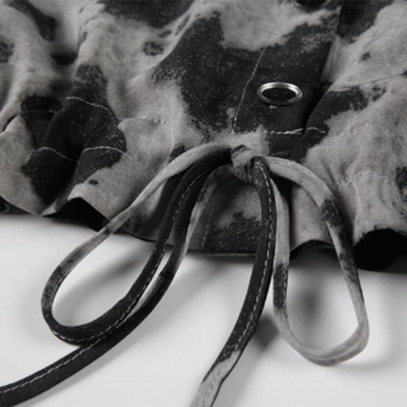 Short Hong Kong-style Tie-dye Shirt Women's Summer Thin Retro Shirt All-match Drawstring Waist Top Trendy Ins