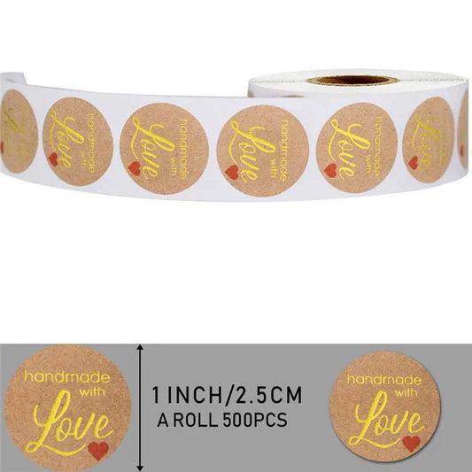 500 Sheets/roll Kraft Paper Round Sticker Thank You Label Sticky Note Baking Packaging Decoration Tasteless