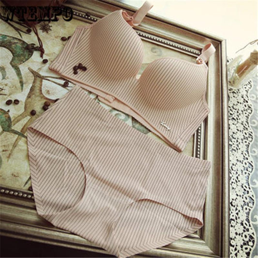 Striped Lingerie Sets Underwear Set Women Cotton Comfortable Brassiere Black Push Up Bras