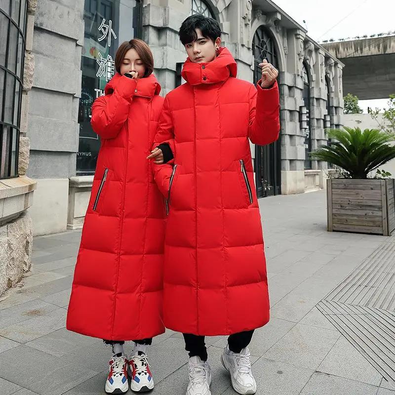 Winter Down Jacket Fashion Slim Fit Hooded Cotton Jacket Couple Super Long Plus Size Thick Coat for Women