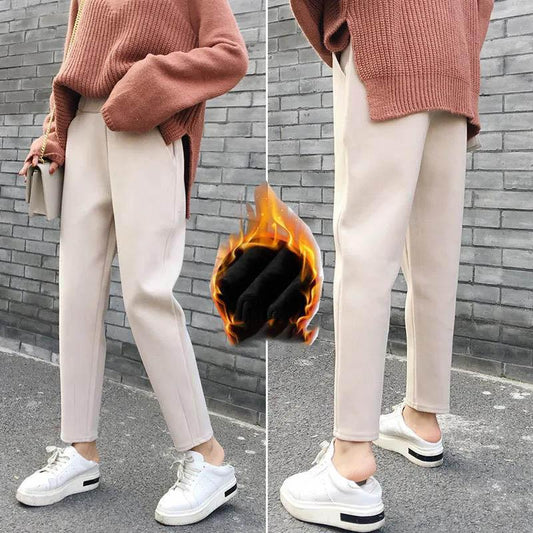 Harem Pants Women's Autumn and Winter High Waist Loose Plus Fleece Pants Nine Points Thin Feet Old Radish Pants Trousers