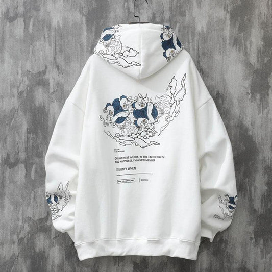 Chinese Style Wake-up Lion Print Hooded Sweater Men's 2022 Spring and Autumn New Trend Loose Small Country Tide Men's Jacket