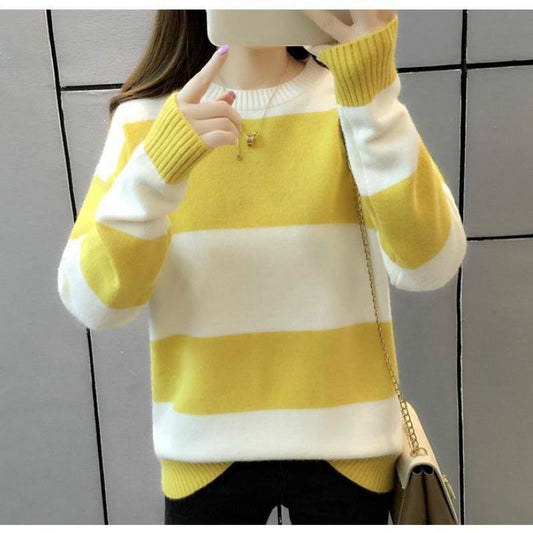 Women's Sweaters College Wind Candy Contrast Striped Sweater Female Korean Harajuku Clothing